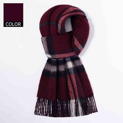 Winter Cashmere Wool Scarf – Soft Grid Pattern Warm Wrap