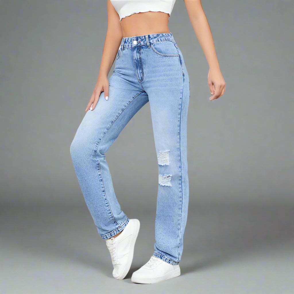 Loose High Waist Ripped Cotton Jeans