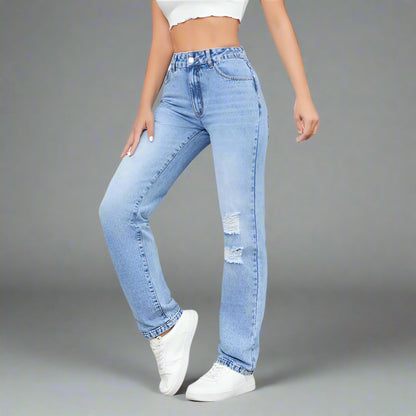 Loose High Waist Ripped Cotton Jeans