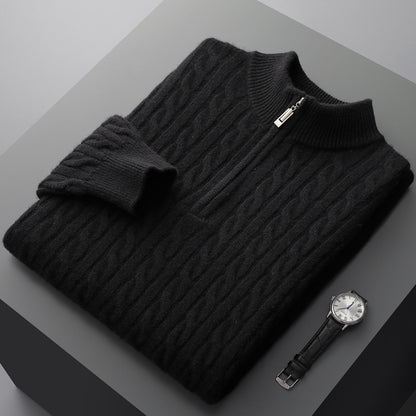 Men’s Pure Wool Half-High Collar Sweater – Thickened Loose-Fit Pullover