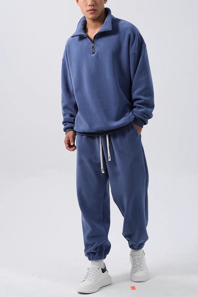 Men’s Fleece Sportswear Set – Loose Fit Pullover & Sweatpants 2-Piece Outfit