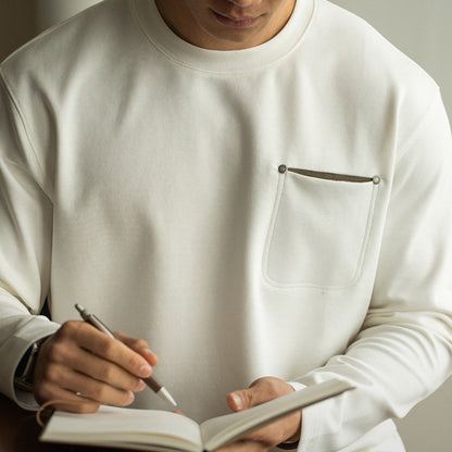 Men’s Contrast Pocket Pullover – Long Sleeve Loose Fit Spring Top