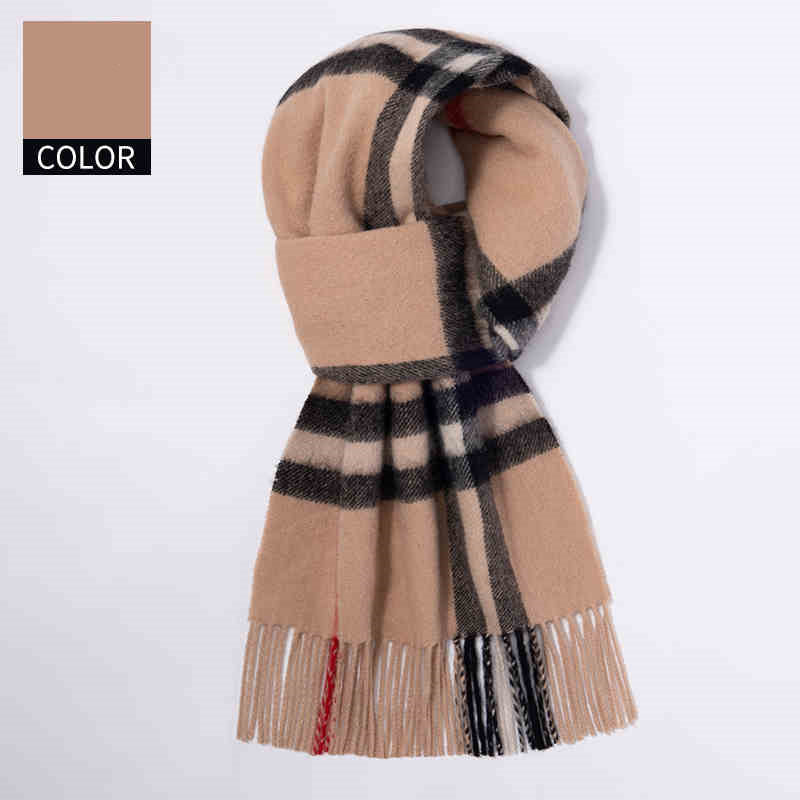 Winter Cashmere Wool Scarf – Soft Grid Pattern Warm Wrap