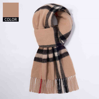 Winter Cashmere Wool Scarf – Soft Grid Pattern Warm Wrap