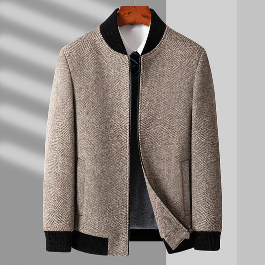 Men’s Wool Blend Stand Collar Jacket – Thickened Business Casual Outerwear
