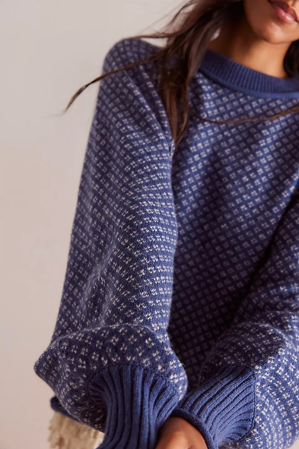 Women’s Jacquard Knit Sweater – Loose Fit Round Neck Pullover for Autumn & Winter