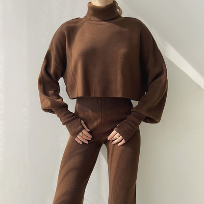 Women’s Turtleneck Lounge Set – Casual Two-Piece Pullover & Pants for Autumn/Winter