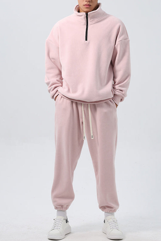 Men’s Fleece Sportswear Set – Loose Fit Pullover & Sweatpants 2-Piece Outfit