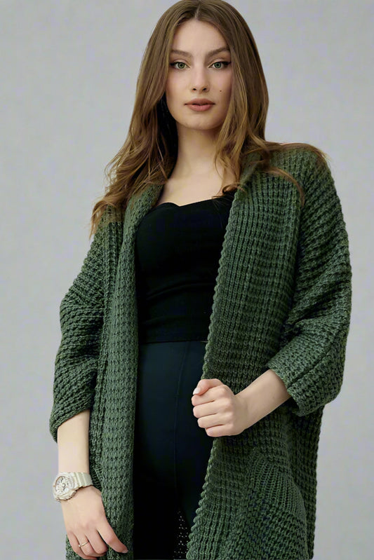 Women’s Open Front Knitted Cardigan with Pockets – Casual Loose Fit Sweater Coat