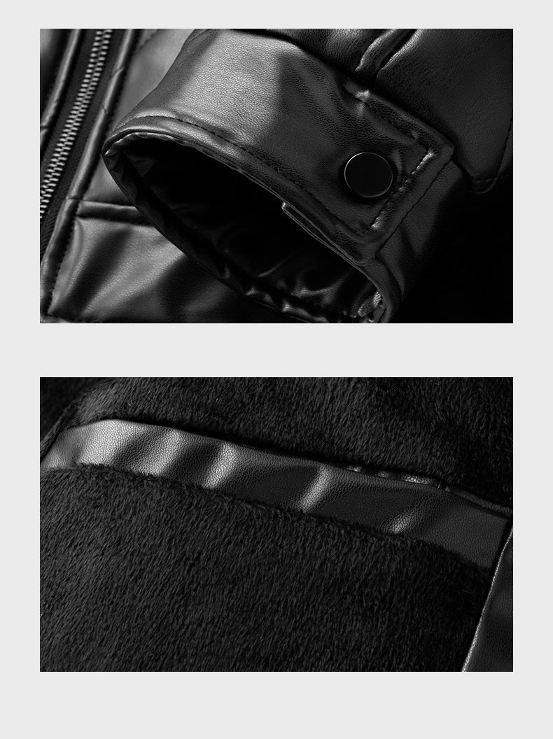 Thick PU Leather Jacket for Men – Fleece-Lined Casual Winter Coat