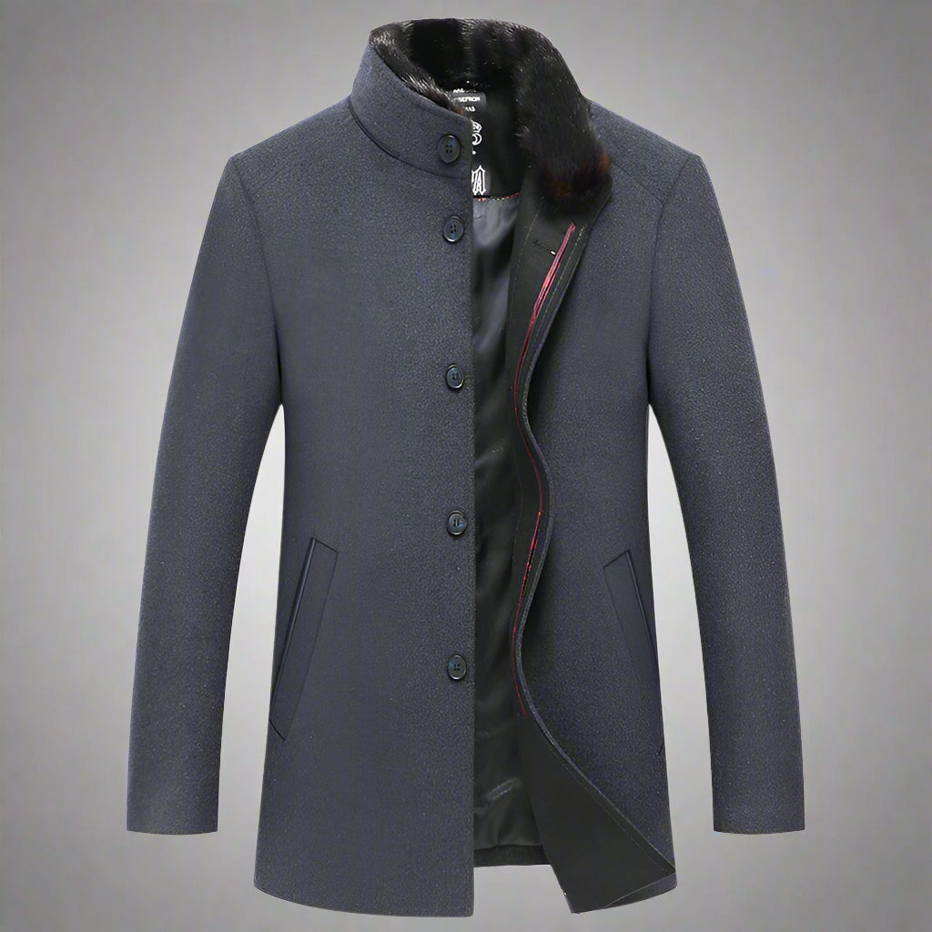 Men’s Stand Collar Woolen Overcoat – Classic Winter Outerwear