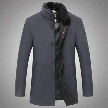 Men’s Stand Collar Woolen Overcoat – Classic Winter Outerwear