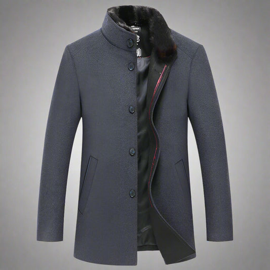 Men’s Stand Collar Woolen Overcoat – Classic Winter Outerwear