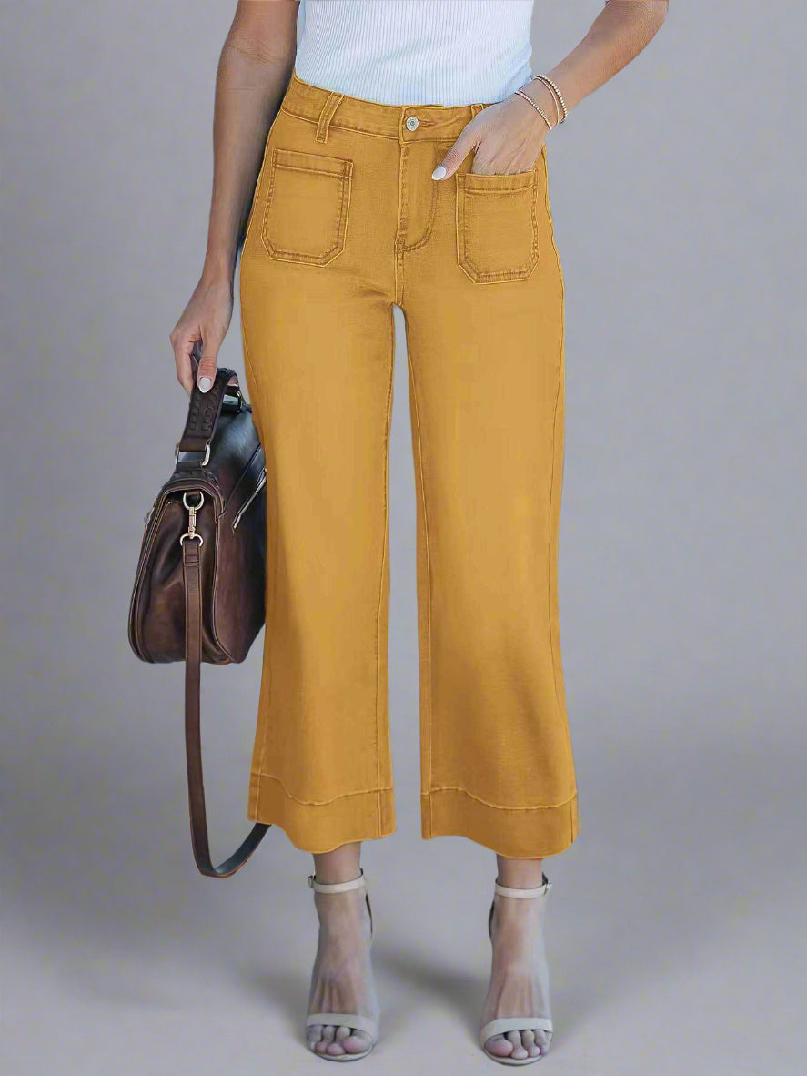 High Waist Wide-Leg Cropped Jeans for Women