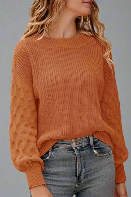 Women’s Solid Color Lantern Sleeve Knitted Top