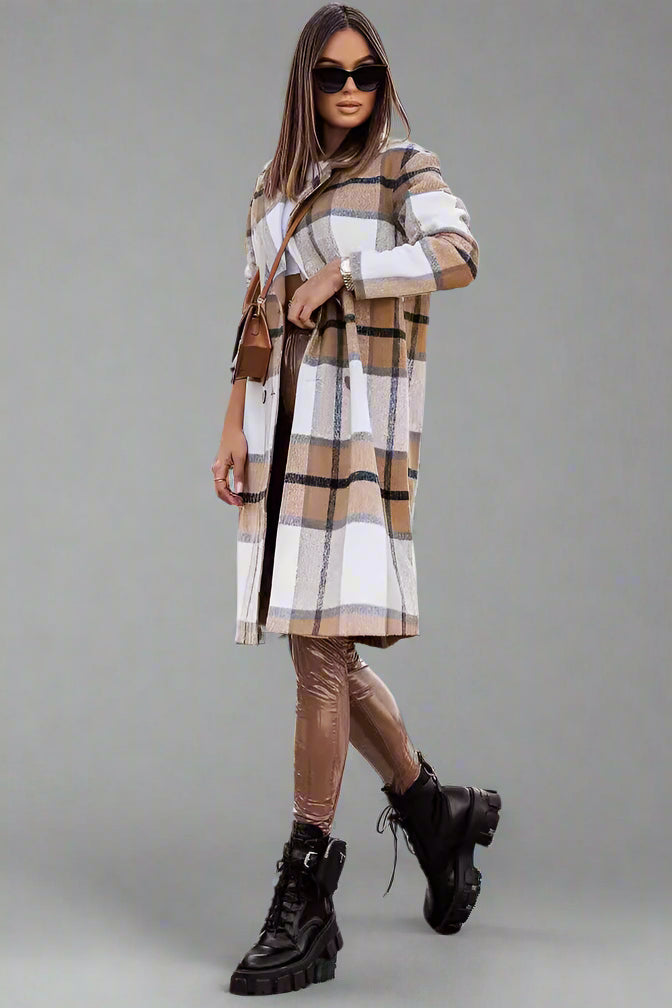 Mid-length Plaid Wool Coat - Fall/Winter Collection
