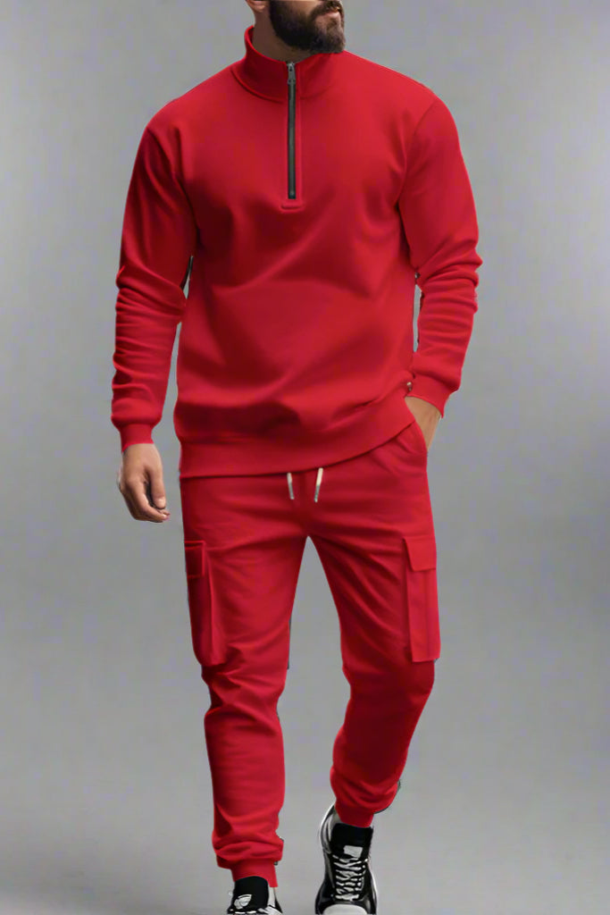 Men’s Casual Fleece-Lined Thermal Zip-Up Tracksuit – Winter Warm 2-Piece Set