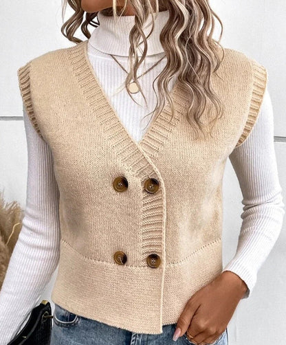 Women’s Knitted V-Neck Button Cardigan – Casual Soft Acrylic Sweater