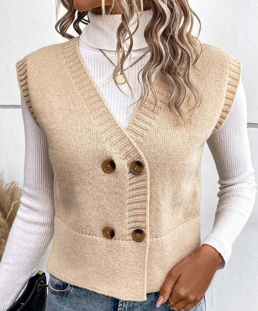 Women’s Knitted V-Neck Button Cardigan – Casual Soft Acrylic Sweater
