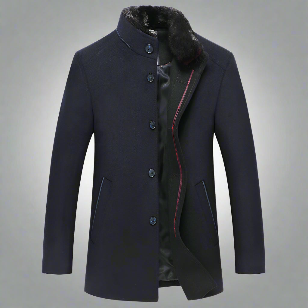 Men’s Stand Collar Woolen Overcoat – Classic Winter Outerwear