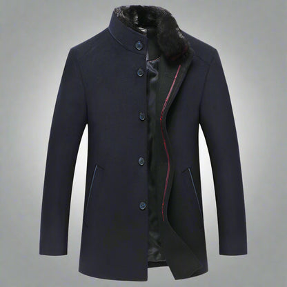 Men’s Stand Collar Woolen Overcoat – Classic Winter Outerwear
