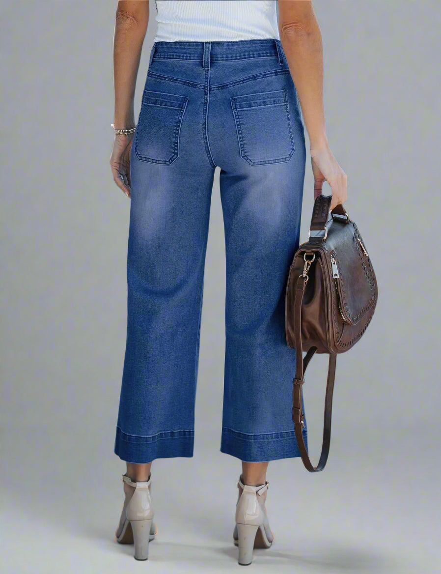 High Waist Wide-Leg Cropped Jeans for Women