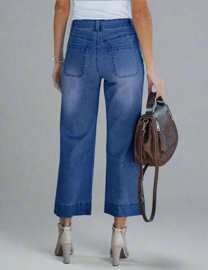 High Waist Wide-Leg Cropped Jeans for Women