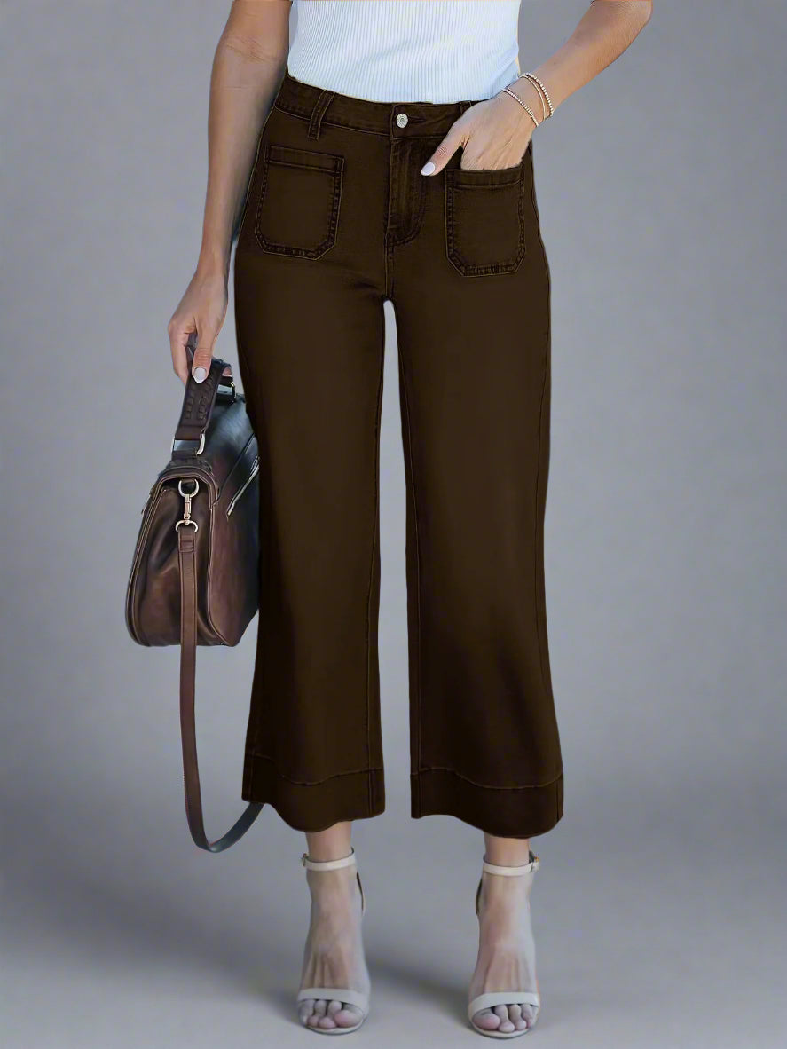 High Waist Wide-Leg Cropped Jeans for Women