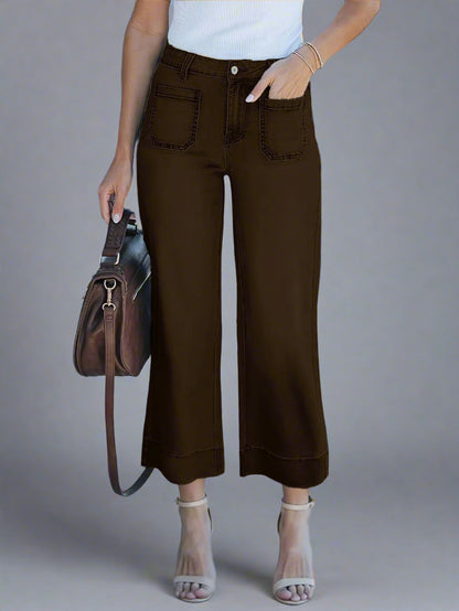 High Waist Wide-Leg Cropped Jeans for Women