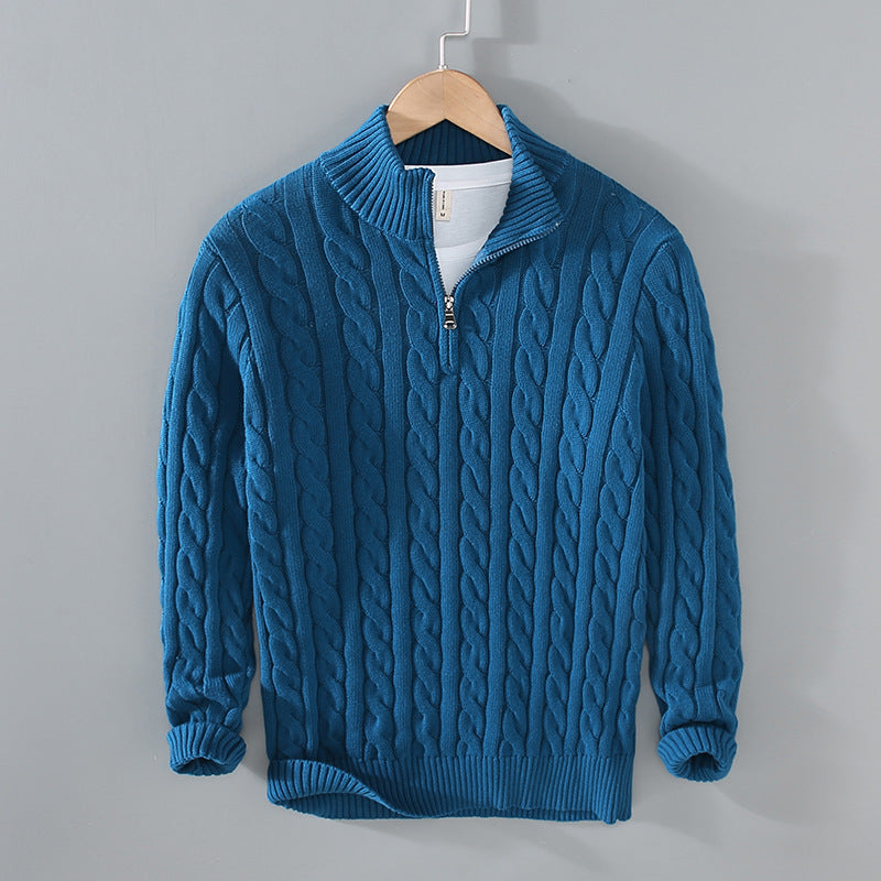 Quarter-Zip Cable Knit Pullover – Thickened Winter Sweater