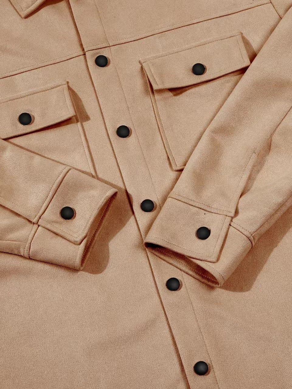 Men’s Suede Button-Up Jacket – Mid-Length Casual Outerwear