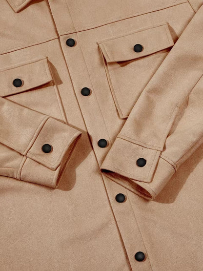 Men’s Suede Button-Up Jacket – Mid-Length Casual Outerwear