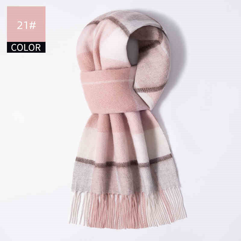 Winter Cashmere Wool Scarf – Soft Grid Pattern Warm Wrap