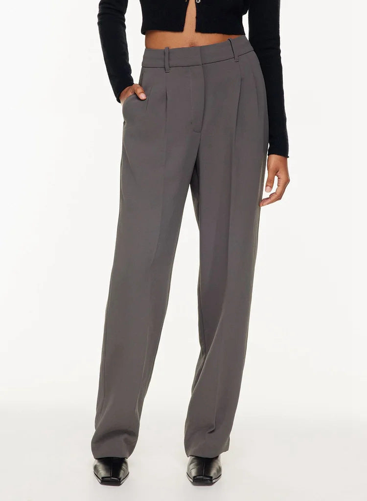 Women’s High Waist Wide-Leg Trousers with Pockets – Elegant Straight-Cut Casual Pants