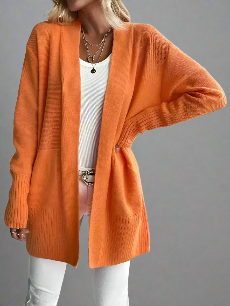 Plus Size Casual Knit Cardigan for Women – Solid Color, Long Sleeve