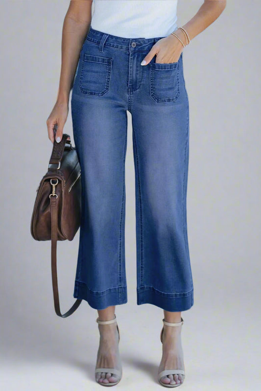 High Waist Wide-Leg Cropped Jeans for Women