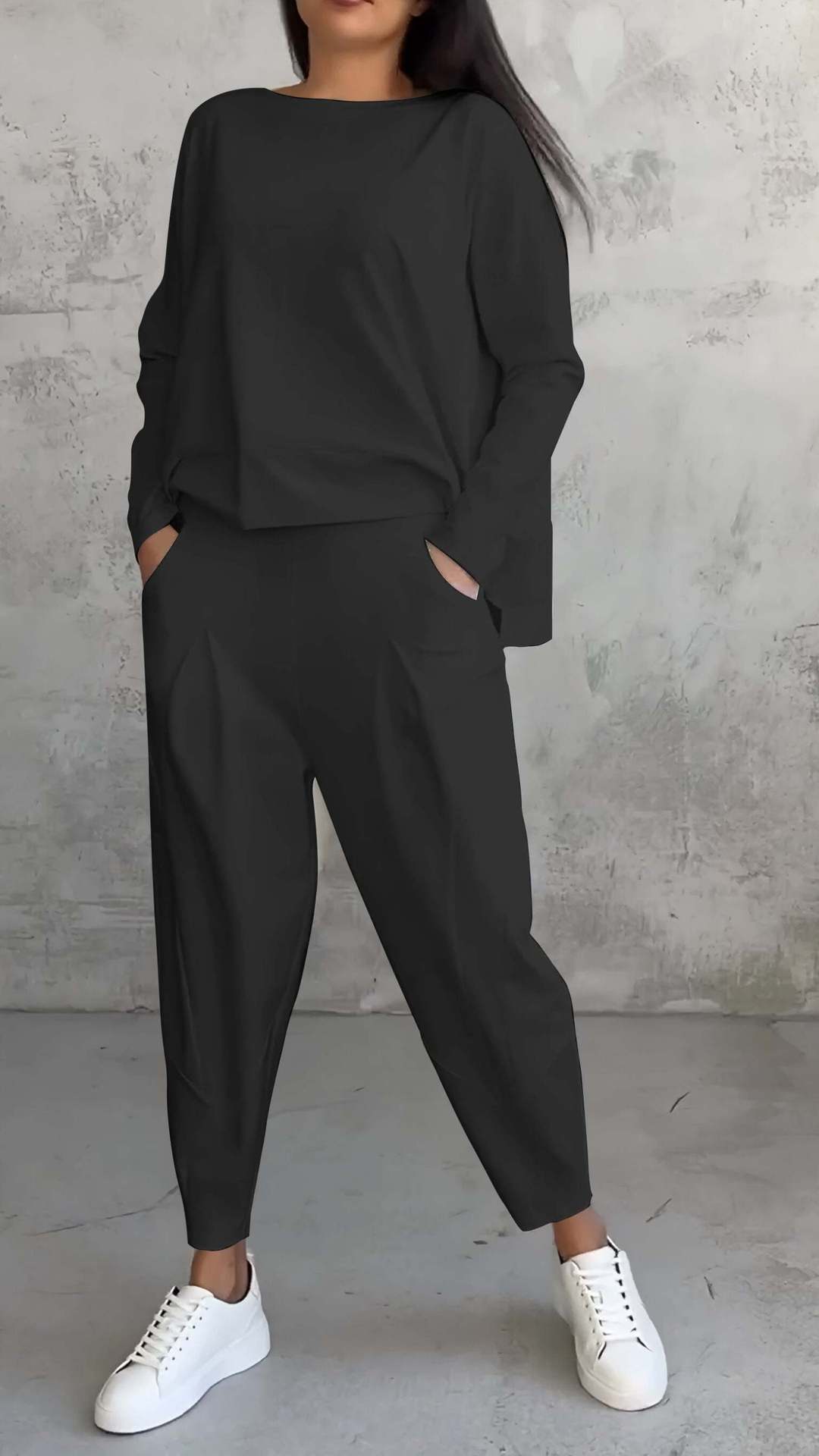 Women’s 2-Piece Lounge Set – Long Sleeve Irregular Top & Harem Pants | Casual Loose Fit Outfit with Pockets