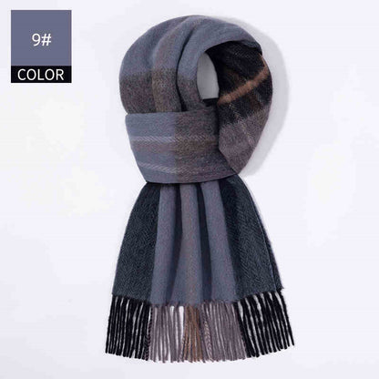 Winter Cashmere Wool Scarf – Soft Grid Pattern Warm Wrap