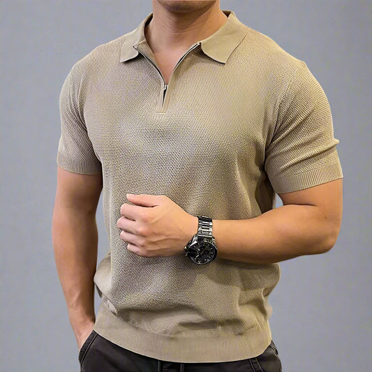 Men’s Zipper Polo Shirt – Casual Short Sleeve Summer Top