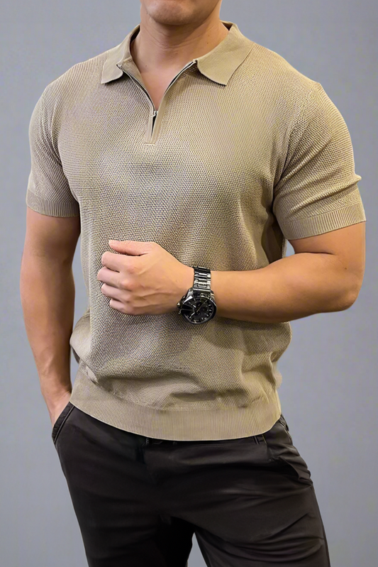 Men’s Zipper Polo Shirt – Casual Short Sleeve Summer Top