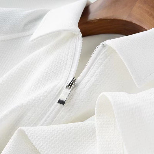 Men’s Textured Half-Zip Polo Shirt – Lightweight Short Sleeve Tee
