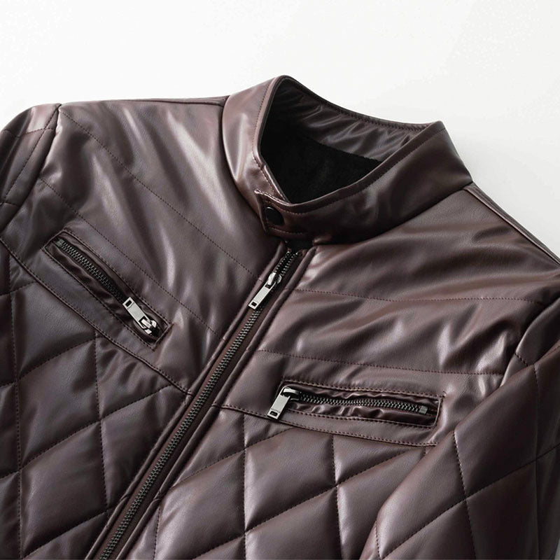 Thick PU Leather Jacket for Men – Fleece-Lined Casual Winter Coat
