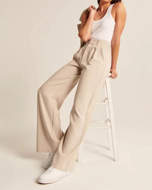 Women’s High Waist Wide-Leg Trousers with Pockets – Elegant Straight-Cut Casual Pants