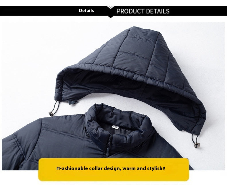 Men’s Hooded Winter Puffer Jacket – Thick Cotton-Padded Zip-Up Coat