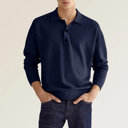Men’s V-Neck Button Polo – Long Sleeve Casual Autumn Shirt