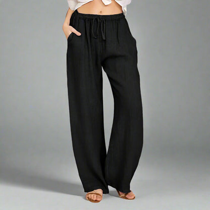 Women’s Summer Linen-Blend Drawstring Trousers with Pockets