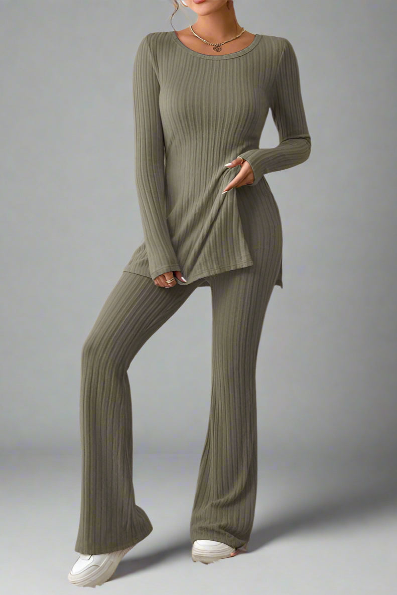 Women’s Elegant Two-Piece Casual Set – Slim Fit Long Sleeve Top & Trousers