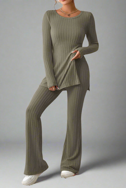 Women’s Elegant Two-Piece Casual Set – Slim Fit Long Sleeve Top & Trousers