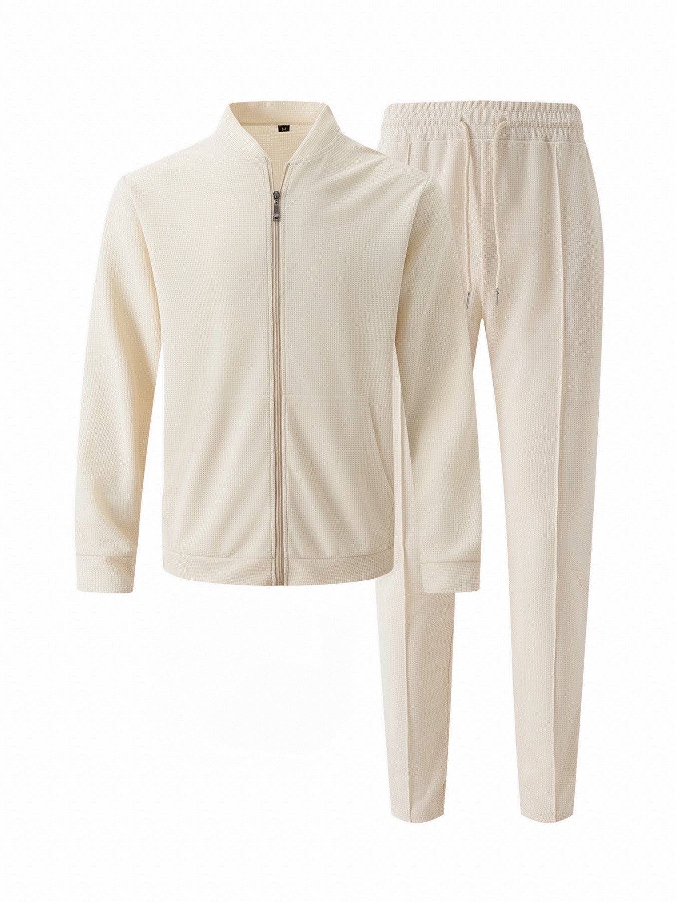 Men’s Waffle Texture Zip-Up Tracksuit – 2-Piece Casual Jacket & Pants Set