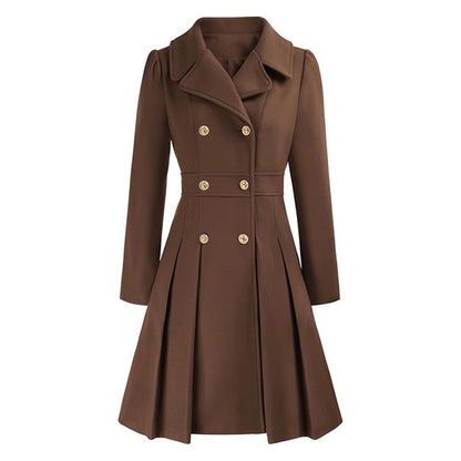 Women’s Double-Breasted A-Line Pea Coat with Lapel and Pockets